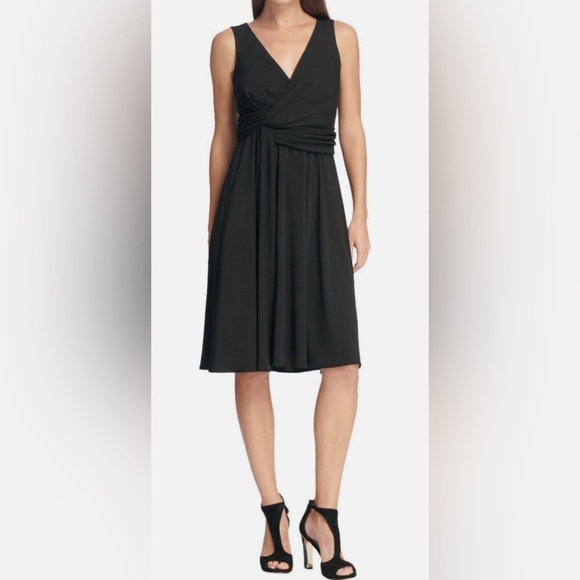 Dkny Dresses & Skirts - NWT - DKNY V-neck Side-twist Jersey A-Line Dress in Black - Size 16